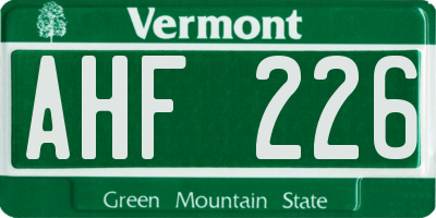 VT license plate AHF226