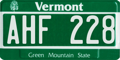 VT license plate AHF228