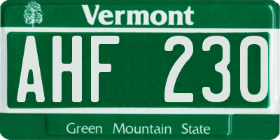 VT license plate AHF230
