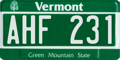 VT license plate AHF231