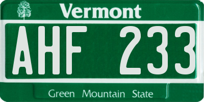 VT license plate AHF233