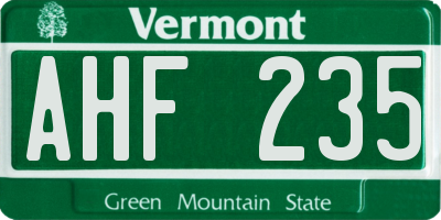 VT license plate AHF235