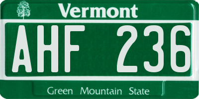 VT license plate AHF236