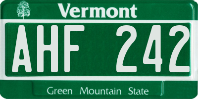 VT license plate AHF242