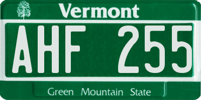 VT license plate AHF255