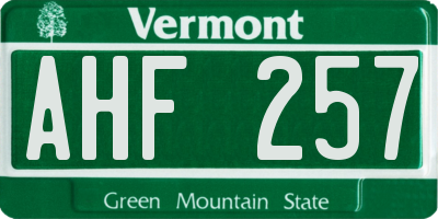 VT license plate AHF257