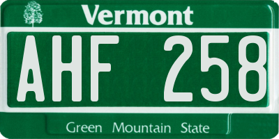 VT license plate AHF258