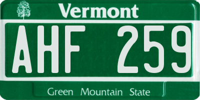 VT license plate AHF259