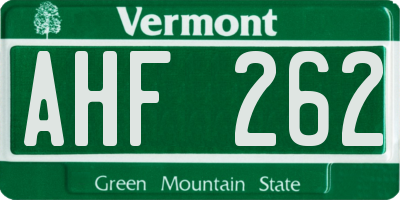 VT license plate AHF262
