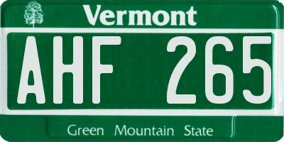 VT license plate AHF265