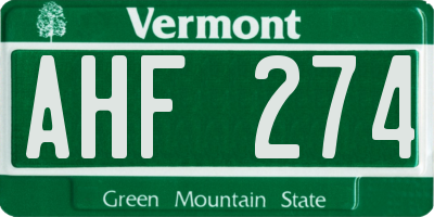 VT license plate AHF274
