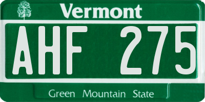 VT license plate AHF275