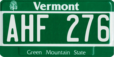 VT license plate AHF276