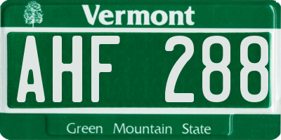 VT license plate AHF288