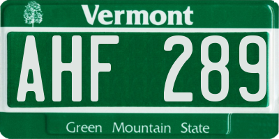 VT license plate AHF289