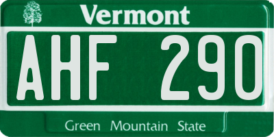 VT license plate AHF290