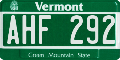 VT license plate AHF292