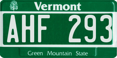 VT license plate AHF293