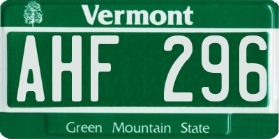 VT license plate AHF296