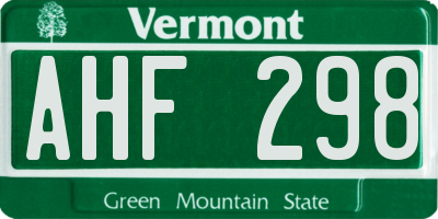VT license plate AHF298