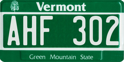 VT license plate AHF302