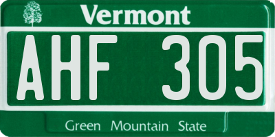VT license plate AHF305
