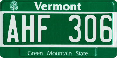 VT license plate AHF306