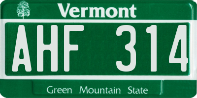 VT license plate AHF314