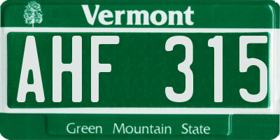 VT license plate AHF315