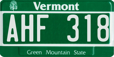 VT license plate AHF318