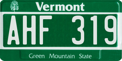 VT license plate AHF319