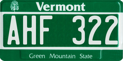 VT license plate AHF322