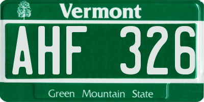 VT license plate AHF326