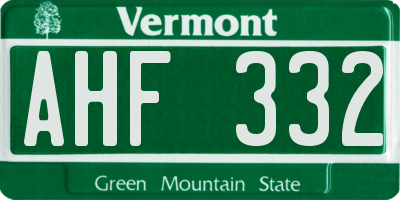 VT license plate AHF332