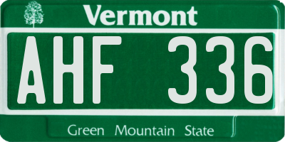 VT license plate AHF336