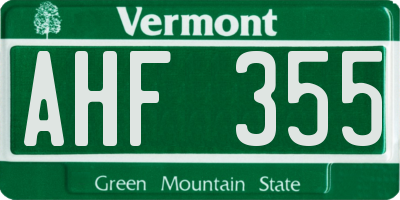 VT license plate AHF355