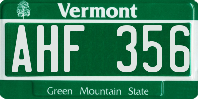 VT license plate AHF356