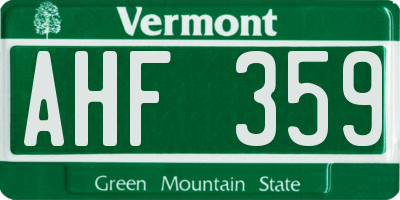 VT license plate AHF359