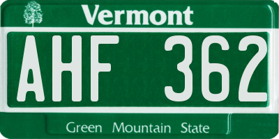 VT license plate AHF362