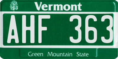 VT license plate AHF363