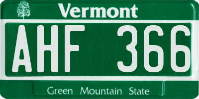 VT license plate AHF366
