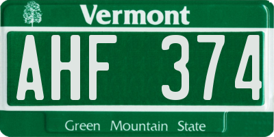 VT license plate AHF374