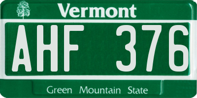 VT license plate AHF376