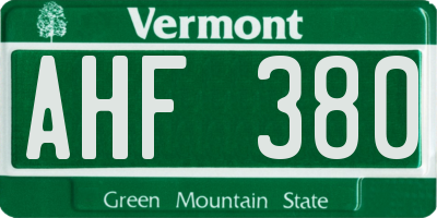 VT license plate AHF380