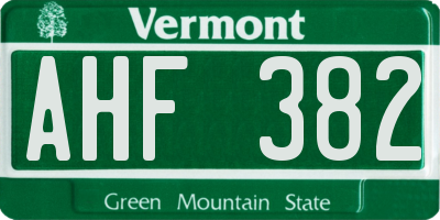 VT license plate AHF382