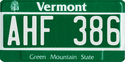 VT license plate AHF386