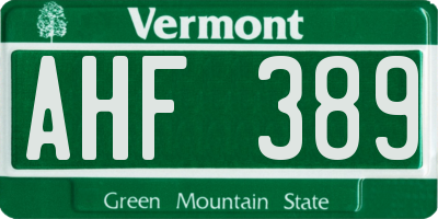 VT license plate AHF389
