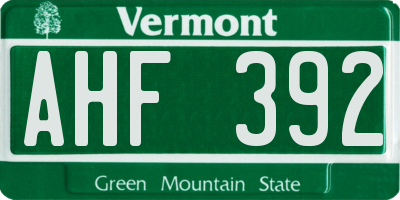 VT license plate AHF392