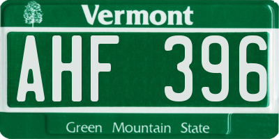 VT license plate AHF396