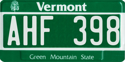 VT license plate AHF398